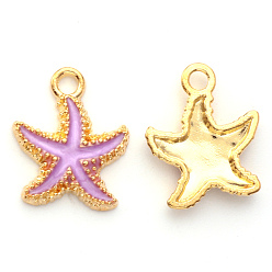 Violet Alloy Enamel Pendants, Starfish, Light Gold, Violet, 18x15x3mm, Hole: 2.5mm