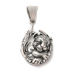 Другие 316l подвески со стразами в тибетском стиле из нержавеющей стали, леопард, 33x22x7.5 мм, отверстие : 9x7 мм