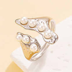 Нержавеющая Сталь Цвет 304 Открытые кольца-манжеты из нержавеющей стали с имитацией жемчуга для женщин, самородки, цвет нержавеющей стали, 17 мм