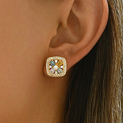 Разноцветный Элегантные квадратные серьги-гвоздики с латунным паве из кубических цирконий, золотые, красочный, 13 мм