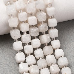Rainbow Moonstone Natural Rainbow Moonstone Beads Strands, Faceted Table Cut Cube Beads, with Seed Beads, 6~7.5x6~7.5x6~7.5mm, Hole: 0.8~1mm, about 44~46pcs/strand, 14.37~15.35''(36.5~39cm)