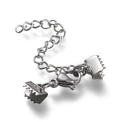 Нержавеющая Сталь Цвет Устойчив к потускнению 304 удлинитель цепи из нержавеющей стали, с застежками-клешнями и обжимными лентами, цвет нержавеющей стали, 25 мм длиной, Лента заканчивается: 5.5x6.5 mm