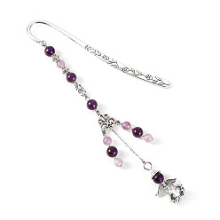 Аметист Круглые бусины из натурального аметиста и закладки в виде ангела из сплава, крючок закладки, 165~170 мм