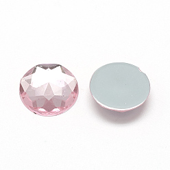 Pink Acrylic Rhinestone Flat Back Cabochons, Faceted, Bottom Silver Plated, Half Round/Dome, Pink, 8x3mm