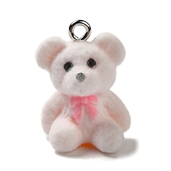 Белый Непрозрачные подвески смолы, подвески в виде плюшевых мишек с железными петлями с платиновым покрытием, белые, 21.5x15.5x11.5 мм, отверстие : 2 мм