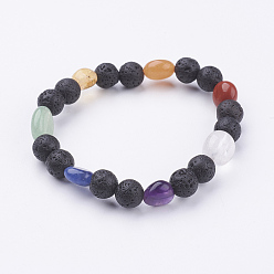 Mixed Stone Adjustable Gemstone Stretch Bracelets, Round & Nuggets, 2-1/4 inch(58mm)