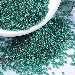 (RR1017) Silverlined Emerald AB MIYUKI Round Rocailles Beads, Japanese Seed Beads, 11/0, (RR1017) Silverlined Emerald AB, 2x1.3mm, Hole: 0.8mm, about 50000pcs/pound