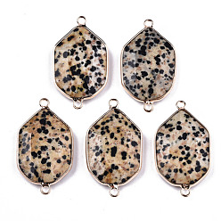 Dalmatian Jasper Natural Dalmatian Jasper Links Connectors, with Light Gold Tone Brass Findings, Faceted Polygon, 40.5x23x6mm, Hole: 2mm