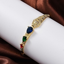 Настоящее золото 18K Браслеты с подвесками из латуни с микропаве из кубического циркония, без свинца и без кадмия, тигр, реальный 18 k позолоченный, внутренний диаметр: 2-3/8x2 дюйм (5.95x5.2 см)