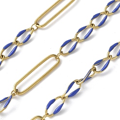 Синий 304 цепи Figaro из нержавеющей стали с эмалью, пайки, с катушкой, ионное покрытие (ip), реальный 18 k позолоченный, синие, 20x5x1 мм