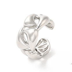 Platinum Brass Open Cuff Rings, Hollow Teardrop, Cadmium Free & Lead Free, Platinum, Inner Diameter: 18mm