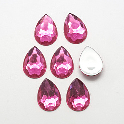 Camellia Acrylic Rhinestone Flat Back Cabochons, Faceted, Bottom Silver Plated, teardrop, Camellia, 14x10x3.5mm