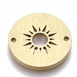 Golden Aluminium Links connectors, Laser Cut Links, Flat Round with Sun, Golden, 18x1.5mm, Hole: 1mm