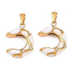 Белый 304 из нержавеющей стали горный хрусталь подвески, с эмалью, с формой, золотые, белые, 25.5x21x6.5 мм, отверстие : 7x3 мм