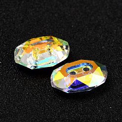 Mixed Color 2-Hole Oval Glass Rhinestone Buttons, Faceted, Mixed Color, 10x14x4mm, Hole: 1.2mm
