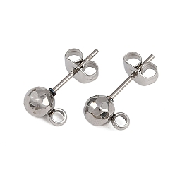 Нержавеющая Сталь Цвет 304 Выводы серьги из нержавеющей стали шпилька, с петлей, круглые, цвет нержавеющей стали, 5 мм, отверстие : 1.8 мм, штифты : 11x1 мм