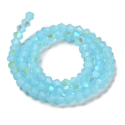 Deep Sky Blue Imitation Jade Electroplate Glass Beads Strands, AB Color Plated, Faceted, Bicone, Deep Sky Blue, 4x4mm, Hole: 0.8mm, about 87~98pcs/strand, 12.76~14.61 inch(32.4~37.1cm)