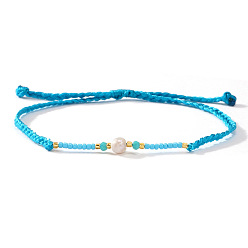 Темно-Голубой Браслеты из бисера и стеклянных бусин в стиле бохо, плетеные браслеты из волоконного шнура для женщин, с имитацией жемчуга, глубокое синее небо