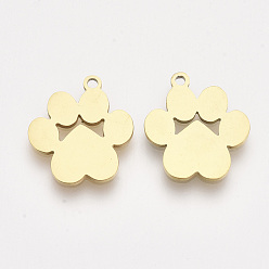 Золотой 201 подвески из нержавеющей стали, подвески для лазерной резки, собака отпечатки лап, золотые, 16.5x15x1 мм, отверстие : 1.4 мм