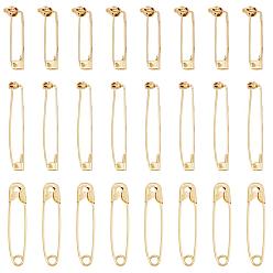 Mixed Color 24Pcs 3 Styles Grade AAA Brass Brooch Findings and Brass Safety Pins, Mixed Color, 8pcs/style