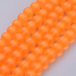 Dark Orange Transparent Glass Bead Strands, Frosted, Round, Dark Orange, 10mm, Hole: 1.3~1.6mm, about 80pcs/strand, 31.4 inch