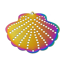 Shell Shape Ионное покрытие (ip) 201 подвески с травленым металлом из нержавеющей стали, Радуга цветов, формы раковины, 33x41.5x0.3 мм, отверстие : 1.2 мм