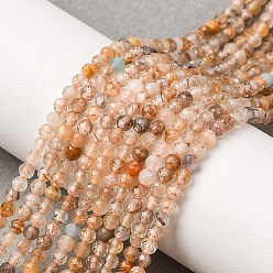 Rutilated Кварц Природные Rutilated кварцевые нити бисера, круглые, граненые, 2.5 мм, отверстие : 0.6 мм, около 144 шт / нитка, 36.5~37.5 см