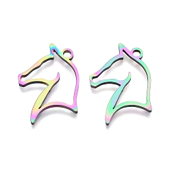Rainbow Color Ионное покрытие (ip) 201 подвески из нержавеющей стали, лошадь, Радуга цветов, 22x17x1.5 мм, отверстие : 1.8 мм