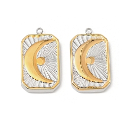 Золотой & Цвет Нержавеющей Стали 304 подвески из нержавеющей стали, Прямоугольник с луной, без свинца и без кадмия, золотые и нержавеющая сталь цвет, 23x13.5x2.5 мм, отверстие : 1.4 мм