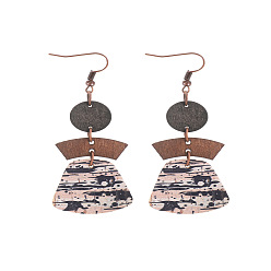 Персиковый Слойка Серьги-подвески из сплава с имитацией кожи, трапециевидные, розовые, 75x28 мм