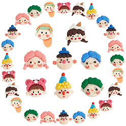 Mixed Color 32Pcs 8 Style Resin Cabochons, Strolling Character Cabochons, Girl & Boy, Mixed Color, 18~26x19~24x6~9mm, 4pcs/style