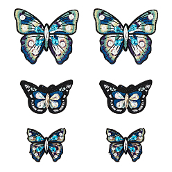 (52) Непрозрачная лаванда 6шт 3 стильные патчи из полиэфирной ткани ручной работы, пришить заплатки, пластиковые аппликации из искусственного жемчуга и акриловых бусин в виде бабочек, разноцветные, 32~54x37~61x5.5 мм, 2 шт / стиль