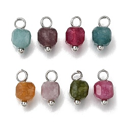 Платина Подвески из натурального цветного турмалина с огранкой в форме куба, с медными петлями, платина, 10x5x5 мм, отверстие : 2 мм