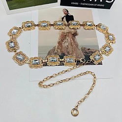 Античное Золото Сплав pave прозрачное стекло и железо прямоугольные звенья цепи пояса цепи для женщин, античное золото , 1200 мм
