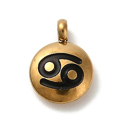 Рак 304 подвески из нержавеющей стали с черной эмалью, золотые, плоский круглый с подвеской в виде созвездия, рак, 11x8x2.5 мм, отверстие : 1.8 мм