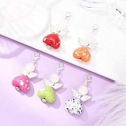 (52) Непрозрачная лаванда Подвеска в форме сердца ангела из акрила и стеклянного жемчуга, Сплав с застежками когтя омара, разноцветные, 46.5 мм