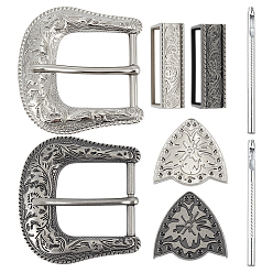 Античный Серебристый & Платиновый 2коробки 2 наборы пряжек из сплава цветов, включают роликовые пряжки, прямоугольный серебристый шарм, треугольная застежка-молния, с 2шт. железные кнопки-застежки, ручные инструменты для установки пробойника, старинное серебро и платина, 19x42x12 мм, отверстие : 14.5x38 мм