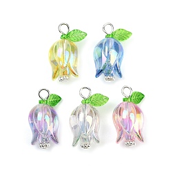 Нержавеющая Сталь Цвет Акриловые подвески, с бусинами-разделителями в виде маргаритки из сплава и 304 фурнитурой из нержавеющей стали, тюльпан, цвет нержавеющей стали, 23.5x12x12 мм, отверстие : 3x2.5 мм