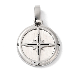 Нержавеющая Сталь Цвет Не тускнеющие 304 подвески из нержавеющей стали, плоский круглый с подвеской в виде компаса, цвет нержавеющей стали, 32x22x3.5 мм, отверстие : 8x4.5 мм