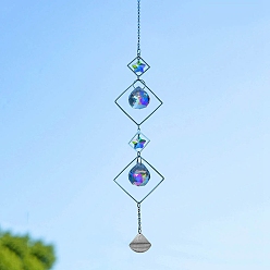 Rhombus Atrapasueños colgantes de metal, Borla de cristal para adorno colgante de jardín doméstico., rombo, 420x45 mm