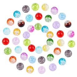 Mixed Color Transparent Crackle Acrylic Beads, Round, Mixed Color, 8mm, Hole: 2~2.5mm, 180pcs/box
