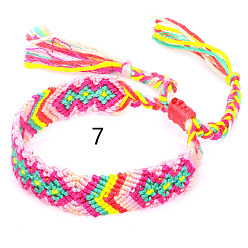 Plum Cotton Braided Rhombus Pattern Cord Bracelet, Ethnic Tribal Adjustable Brazilian Bracelet for Women, Plum, 5-7/8~14-1/8 inch(15~36cm)