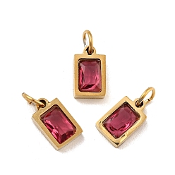 Коричневый Вакуумное покрытие pvd 304 подвески из нержавеющей стали, с фианитом и кольцами для прыжков, одиночные каменные прелести, прямоугольные, золотые, коричневые, 9.5x6x3 мм, отверстие : 3.6 мм