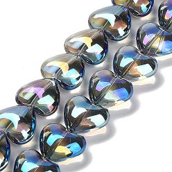 Светлый Стально-синий Гальваническое покрытие уф-лампой стеклянные бусины нити, радужный, сердце, светло-стальной синий, 12.2x15x8 мм, отверстие : 1 мм, около 50 шт / нитка, 23.62'' (60 см)