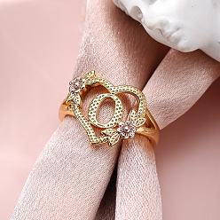 Letter O Сердце с цветком полые латунные перстни, золотой и розовое золото, Письмо O, внутренний диаметр: 17 мм