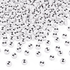 Letter Z 500шт акриловые бусины, с горизонтальным отверстием, буквы, плоско-круглые, Письмо Z, 7x4 мм, отверстие : 1 мм