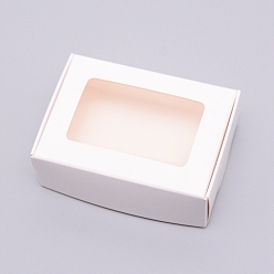 White Paper Candy Boxes, Bakery Box, with PVC Clear Window, for Party, Wedding, Baby Shower, Rectangle, White, 8.7x6.2x3cm