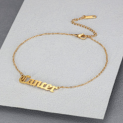 Рак 304 браслеты на ногу из нержавеющей стали с цепочкой в виде слова «созвездие» для женщин, золотые, рак, 9-1/8~11 дюйм (230~280 мм)