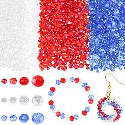 Mixed Color 15 Strands 12 Styles Independence Day Electroplate Glass Beads Strands, Rondelle, Pearl Luster Plated, Faceted, Mixed Color, 3.5~8x3~6mm, Hole: 0.4~1mm, about 60~110pcs/strand, 29~40cm