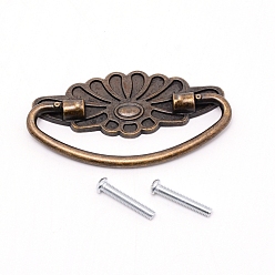 Antique Bronze Zinc Alloy Handle, Jewelry Box Accessories, Flower, Antique Bronze, 80x43x3~8mm, Hole: 3mm